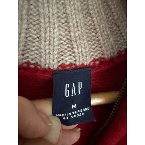 GAP Lambswool Fair Isle Classic Holiday Festive Print Half-Zip Sweater - M - Picture 3 of 7